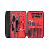 E-King Maniküre Set,Pediküre Set,18-teiliges Nagel Schere Nagelpflege Nagelknipser etui,Nagelpflegeset Nageletui Nagelknipser Set, Reise Beauty Kit, Edelstahl mit Ledertasche (Schwarz und Rot)