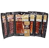 aBeiou SORTIERTE MENGE GESCHNITTENE Duroc und IBERICOS EICHEL 2x Duroc Serrano Schinken +25Monate 2x Iberischer Chorizo ​​aus Eichelmast 2x Salchichon aus iberischer Eichelmast. 600g 6 Packungen 100g