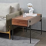 Nachttisch, Nachtschrank Nordamerikanisches Nussbaumholz & Italienisches Importiertes Sattelleder & Pistolenschwarze Edelstahlhalterung Nachtkästchen(89*47*55CM)(Size:89*47*55CM bedside tab