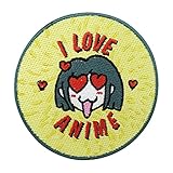 Gelber I Love Anime Patch zum Aufbügeln | Cartoon Patches, Comic Bügelbild, Manga Mädchen Bügelpatches , Aufnäher Finally H