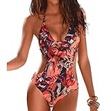 DURINM Badeanzüge Bauchweg Monokinis Bandeau Rückenfrei Figurformende Bademode Swimsuit für Damen Einteiler Bademode Bauchweg Sp