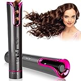 Drahtloser Automatischer Lockenstab, Auto Rotierender Lockenwickler USB Lockenstäbe mit Verbrühschutz, LCD-Display Locken Hair Curler, Temperatur Einstellbare, Eingebautem Akku und USB