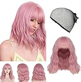 Rosa Bob Perücke for Frauen Mädchen 13,8'Kurzer lockiges Wellenluft Pony Natürliche Synthetische Perücken mit H