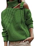 Oneiytusdk Damen-Rollkragenpullover, schulterfrei, sexy Strickware, Herbst und Winter, grün, S