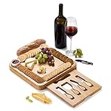 JIYUERLTD Käsebretter und Käsemesser und Öffner, Hackbretter,Bambus Schneidebretter, Käseservice, Platte für Wein,Nusse,Fleisch.13.0x13.0x1.5 Z