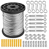 56 Pcs Seilspann zubehör - Garten Drahtseile 50M/164FT,M5 Seilspanner,Spannschlösser set,Edelstahlseil spanner,304 Edelstahl Seil,Spannschlösser edelstahl,Edelstahlseil Drahtseil,Edelstahl S