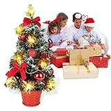 MOLEK Mini Weihnachtsbaum Beleuchtet - 40cm Tannenbaum Klein mit Kugeln und Tannenzapfen – Geschmückter Künstlicher Christbaum mit Beleuchtung als Tischdeko, Weihnachtsdeko, Zuhause, Büro,