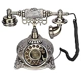 Schnurgebundenes Festnetztelefon, Europäisches Retro-Telefon mit Wählscheibe, Harz Nachahmung Kupfer Vintage Kabelgebundenes Festnetz für Zuhause, Altmodisches Antikes Festnetz mit Silber-F