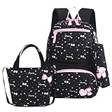 Cayuan 3 Teile Set Schulrucksack für Mädchen Damen Leinwand Rucksack + Schultertasche + Mäppchen Kinder Jugendliche Schultasche Freizeitrucksack Daypack