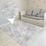 Hochflor Teppich wohnzimmerteppich Langflor 160 x 230 cm- Teppiche für Wohnzimmer flauschig Shaggy Schlafzimmer Bettvorleger Outdoor Carpet Grau – Weiß