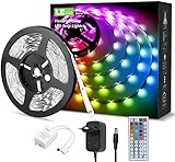 LE LED Strip 5M RGB Set, 5050 SMD 150 LEDs Streifen, 12V, Selbstklebend LED Strips, Flexibel LED Band, LED Leiste, LED Lichtband IP20, Netzteil und C