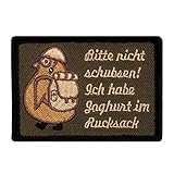 Café Viereck ® Bitte Nicht Schubsen Ich Habe Joghurt im Rucksack Fun Patch mit Klett Pinguin mit Helm und Stiefeln - 7 cm x 5