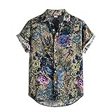 Freizeithemden FüR Herren Chinesische Blumen Drucken Regular Fit Sommershirt Mit Umlegekragen Kurzarm Hemdbluse Hawaiihemd Arbeitshemden Herrenshirt Atmungsaktiv Outdoor H