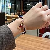 XuRX Feng Shui Gute glück Longevity Lock Armband for Frauen, natürliche Garnet erdbeerquarz Agate Chakra kristall Armband amulett Talisman for wohlhabender Geld viel glück