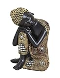 Schwarz-goldfarbene Buddha-Figur 17cm als Deko-Artikel für Haus & Garten | wetterfeste meditierende Buddha-Statue | moderne Deko-Skulptur als Wohn-Accessoire | ideal als Geschenk-Idee für Asien-F