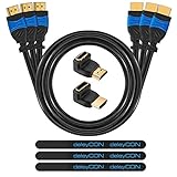 deleyCON HDMI Set - 3x 0,5m HDMI Kabel + 2x HDMI Winkel Adapter (90° + 270° Grad) + 3x Klett-Kabelbinder + Microfaser Reinigung