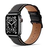 Tasikar Lederarmband Kompatibel mit Apple Watch Armband 42mm 44mm 45mm Premium Echte Leder Ersatzarmband Kompatibel mit iWatch Series 7 (45mm) SE Series 6 5 4 (44mm) Series 3 2 1 (42mm) - Schw