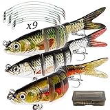 MEJOSER 3 Pcs Hecht Köder mit Vorfach und Box Angeln Wobbler Kunstköder Set Jerkbait Swimbait Hardbait mit 2 Drillingshaken Köder für Hecht Barsch F