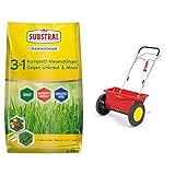 Substral 3 in 1 Komplett Rasendünger mit Unkrautvernichter und Moosvernichter, 14 kg für 400 m² & Wolf-Garten - Streuwagen »Perfekt« WE 430; 5450000