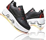 Rollschuhe 2 in 1 Skateboard Schuhe Kinderschuhe Mit Rollen Roller Skate Shoes Sportschuhe Einstellbar Sneakers Mit Rollen,Black+red,39