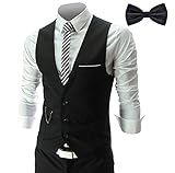 YaoDgFa Herren Weste Anzug + Fliege Smoking Sakko Anzugweste Herrenweste Herrenanzug slim fit Hochzeit feierlich Elegant, Schwarz, XL