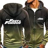 ukukuk Zip Up Hoodie Herren mit Fast & Furious Print Design - Herren Hoode Sweatshirts Slim Fit Active Jacken Outdoor Casual Club(Color:green,Size:S)