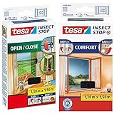 tesa Insect Stop COMFORT Open / Close Fliegengitter Fenster zum Öffnen und Schließen, 130 cm x 150 cm & Insect Stop COMFORT Fliegengitter für Fenster, 130 cm x 150