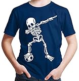 HARIZ Jungen T-Shirt Dab Skelett mit Fussball Dab Teenager Dance Weihnachten Plus Geschenkkarten Navy Blau 140/9-11 J
