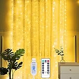 Yizhet Lichtervorhang 3x2m LED Lichterkette Vorhang LED Lichterkettenvorhang, IP65 Wasserdicht Lichtervorhang Deko für Schlafzimmer, Partydekoration, Innenbeleuchtung, Valentinstag(200 LEDs, Warmweiß)