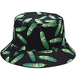 ERUYN Unisex Lustiger Gemüsedruck Eimer Hut Reversible Hip Hop Panama Fischermütze Gurkenmuster schw