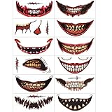 12pcs Halloween Tattoos Totenkopf Zum Aufkleben Für Mund,Tattoo Halloween Mund,Tattoo Aufkleber Lächelnde Lippenaufkleber Temporäre Tattoo Maskerade Streich Make-up Requisiten Für Männer/Frauen/