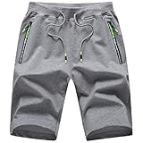ZOXOZ Kurze Hosen Herren Shorts Sommer Kurze Jogginghose Herren Sports Shorts Sweat Baumwolle Gym Fitness mit Reissverschluss Grau S