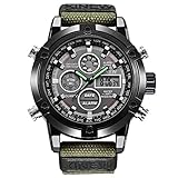 Challeng Herrenuhr LED Sportuhr Luxus Leder Quarz Analog Digital Business Armbanduhren Geschenk (Armee grün, One Size)