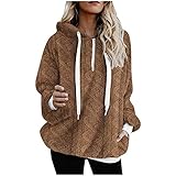 1/4 Reißverschluss-Kragen Hoodeis Damen Plüsch Warm Hoodie Sweatshirt Winter Teddy Fleece Hooded Pullover Mit Kapuze Flauschig Winterpullover Oversize Loosee Langarm Kapuzenjacke mit Käng