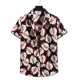 Herrenhemden Lässig Kurzarm Button Down Shirt Männlich Beach Flower Button Up Shirts für Man Streetwear -Black_L