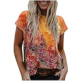 T-Shirt Damen V-Ausschnitt Kurzarm Oberteile Sommer Allover Print Neckholder Blusen Shirt Top