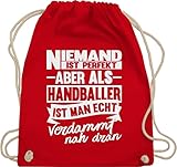 Handball EM 2022 Trikot Ersatz - Niemand ist perfekt aber als Handballer ist man echt verdammt nah dran - Unisize - Rot - handball tshirt - WM110 - Turnbeutel und Stoffbeutel aus Baumw