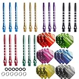 Haosell 18 pcs Dart Flights Dart Fly + 18 Darts Shafts Aluminium alu Dart Schäfte + 12stk Dart gummiringe Dart Zubehör +12 pcs Darts Shafts Federringe. Dartpfeil-Schäfte für Soft/Steel Dartp