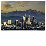 BilderKing Poster Panorama, Skyline nachts 150x100cm groß dargestellt. XXL Wandposter. Los Angeles auf seidenmatten Posterpapier mit 225g/m². Inkl. 16 Klebepunkte zum befestig