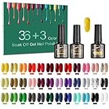 LINELUCK 39 Stück Nagellack, UV Nagellack Gel Nagellack Set mit Base Coat Top Coat & Matte Top Coat, Farbgel Shellac Nagellack für Nageldesign N