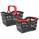 com-four® 2x Einkaufskorb Kunststoff mit Henkel - Tragekorb zum Transport - stabiler Plastikkorb in schwarz/rot - 39,5 x 29 x 22,5 cm (002 Stück - schwarz/rot)