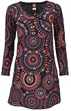 GURU SHOP Hippie Minikleid Chic, Langarm Tunika Mandala, Schwarz/rot, Baumwolle, Size:M (38), Kurze Kleider Alternative Bekleidung