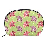 Kulturtasche für Herren und Mädchen, Reise Kulturbeutel Kosmetiktasche mit Doppelter Reißverschlussöffnung, Großer Stauraum Pink Purple Rhododendron Flowers Pattern Green 19x5.5x13