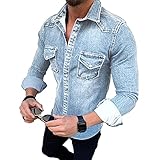 Each women Herren Langarm Jeanshemd Slim Fit LäSsiges Hemd Mit DruckknöPfen Turnover Kraw