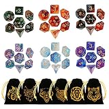 GWHOLE 42 Stück Polyedrische Würfel Set Glitzernd mit Taschen Doppel-Farben Polyedrischer Spielwürfel für Dungeons and Dragons DND RPG MTG W20 W12 W10 W8 W6 W4 Tischkartensp