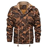 Warm Gefüttert Cargo Jacke Herren Tarnung Militär Jacke Camouflage Drucken Outdoorjacke Fleece-Futter Reißverschluss Tasche Stehkragen Übergangsjacke Army Fliegerjacke Männer Blouson Windbreak