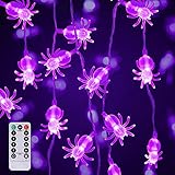 Halloween Lila Spinne Lichterketten mit Fernbedienung, 30 LEDs Batteriebetrieben Wasserdichte Spinnenlichter mit 8 Beleuchtungsmodi für Halloween Party Indoor Outdoor Garten Yard Dek