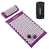 TOMSHOO+ Akupressur-Set, Akupressurmatte & Akupressurkissen im Ideal Set zur Erleichterung der Kopf-Nackenschmerzen mit Einer Tragtasche für Männer und Frauen (Lila Weiß)