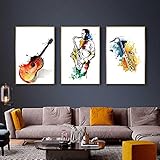 Aquarell Musik Saxophon Gitarre Poster und Drucke Singer Dream Wall Art Pictures for Living Room Decor 50x70cm (20x28in) x3 R