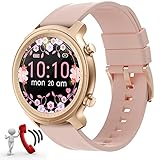 Smartwatch Damen,Smart Watch Uhren Damen mit Anrufe telefonfunktion,Android Smartwatch 1,28zoll mit Bluetooth Fitness Tracker Uhr Wasserdicht Schrittzähler Schlafmonitor Rund (Rosegold)